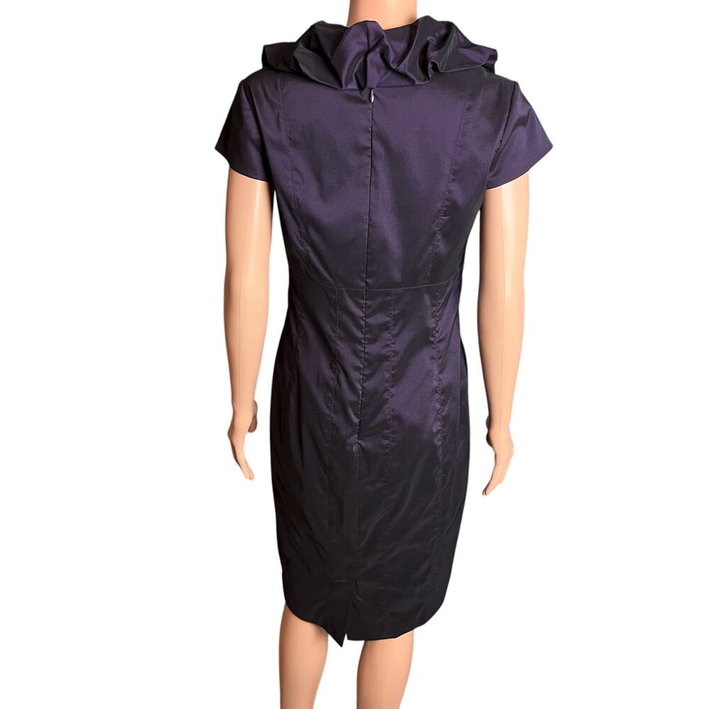 Adrianna Papell Purple Ruffled Neck Cocktail Midi Dress 10 Empire Waist Elegant - Picture 4 of 7